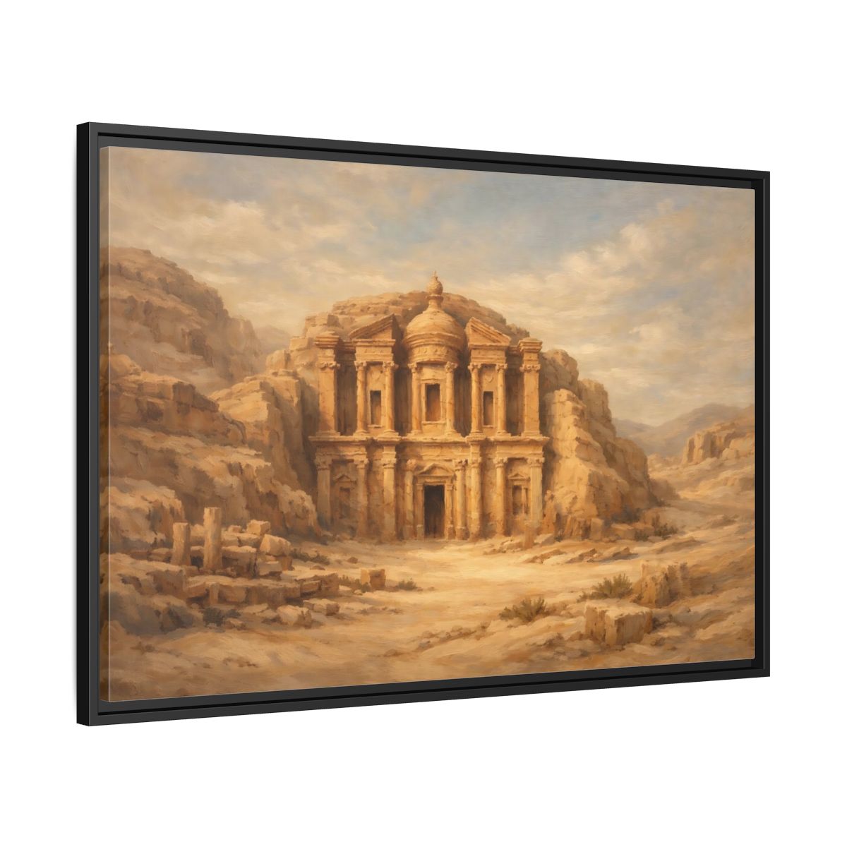 Side Mockup 13. Vintage Desert Monument Brown And Tan shown as stretched canvas wall art
