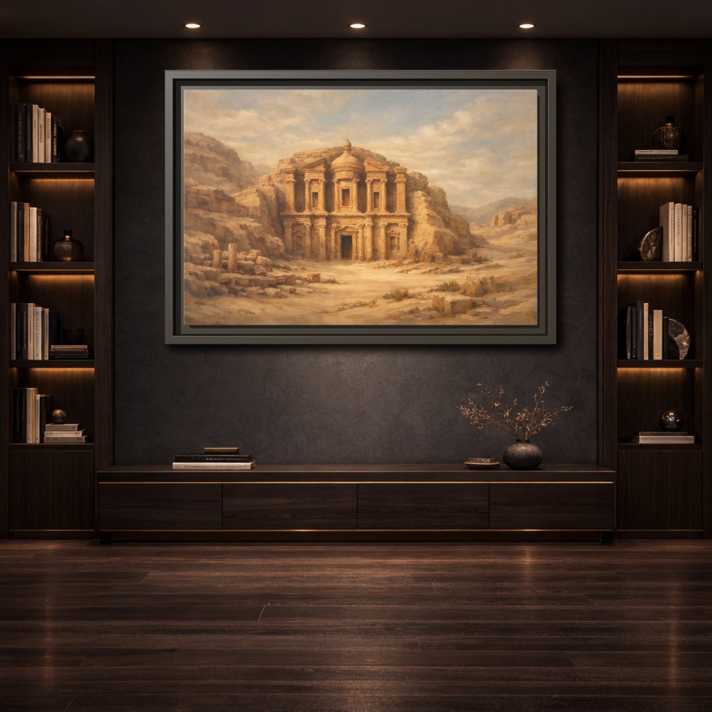 Mockup 3. Vintage Desert Monument Brown And Tan shown as stretched canvas wall art
