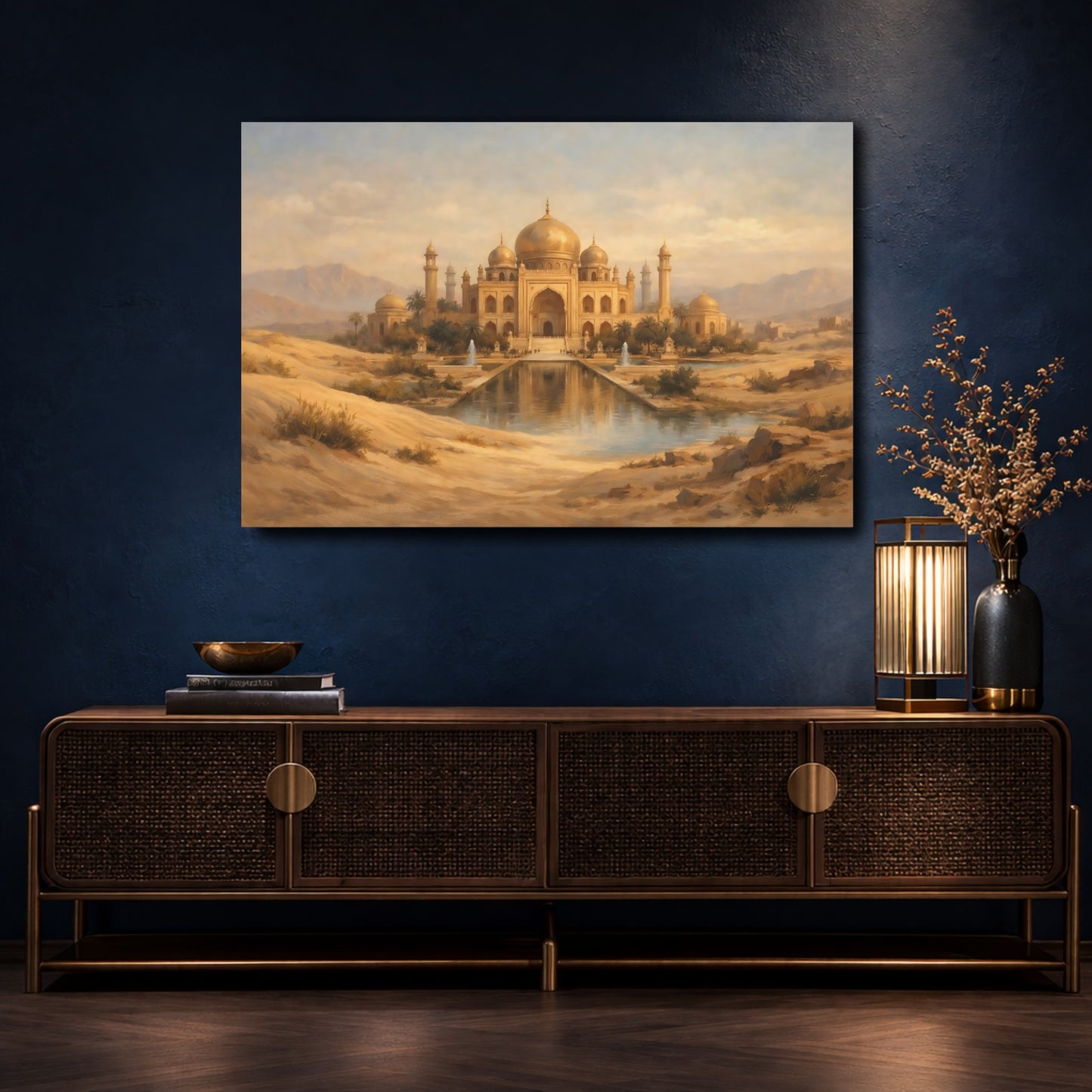 Mockup 4. Vintage Desert Palace Golden Palace shown as stretched canvas wall art