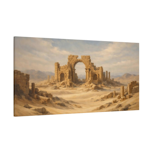 Main Mockup. Vintage Desert Ruins Brown And Blue shown as stretched canvas wall art