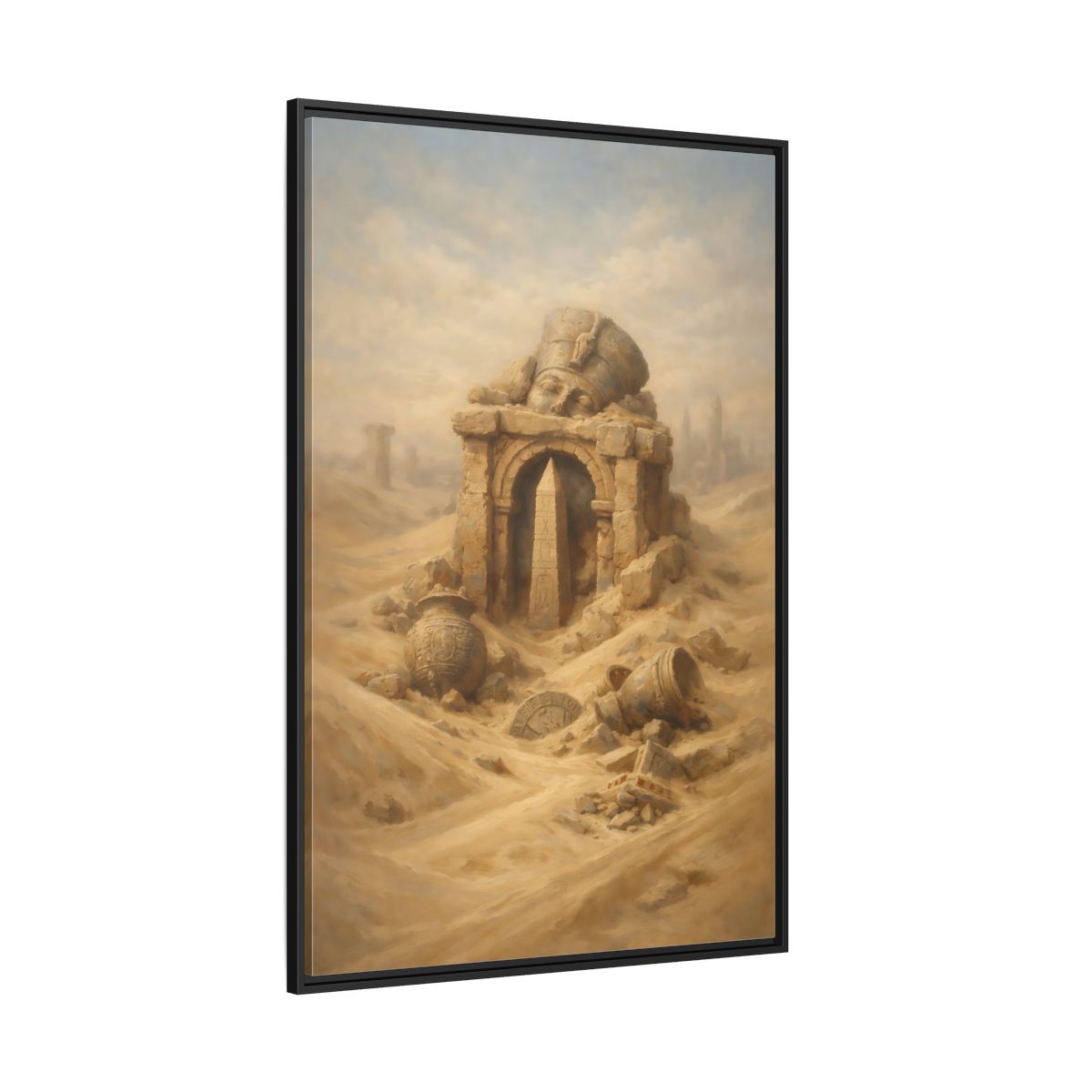 Main Mockup. Vintage Desert Ruins Desert Ruins Gold shown as stretched canvas wall art
