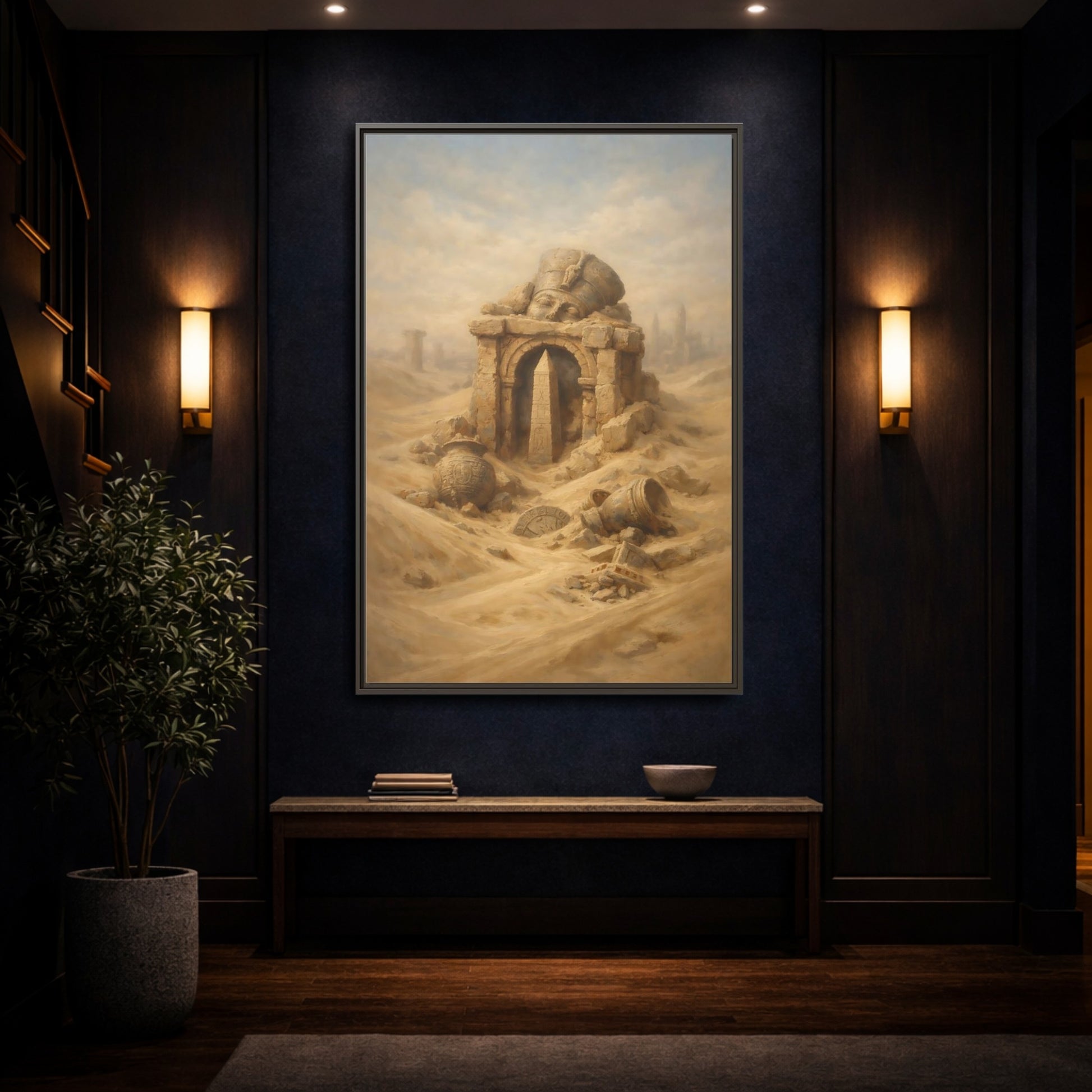 Mockup 3. Vintage Desert Ruins Desert Ruins Gold shown as stretched canvas wall art