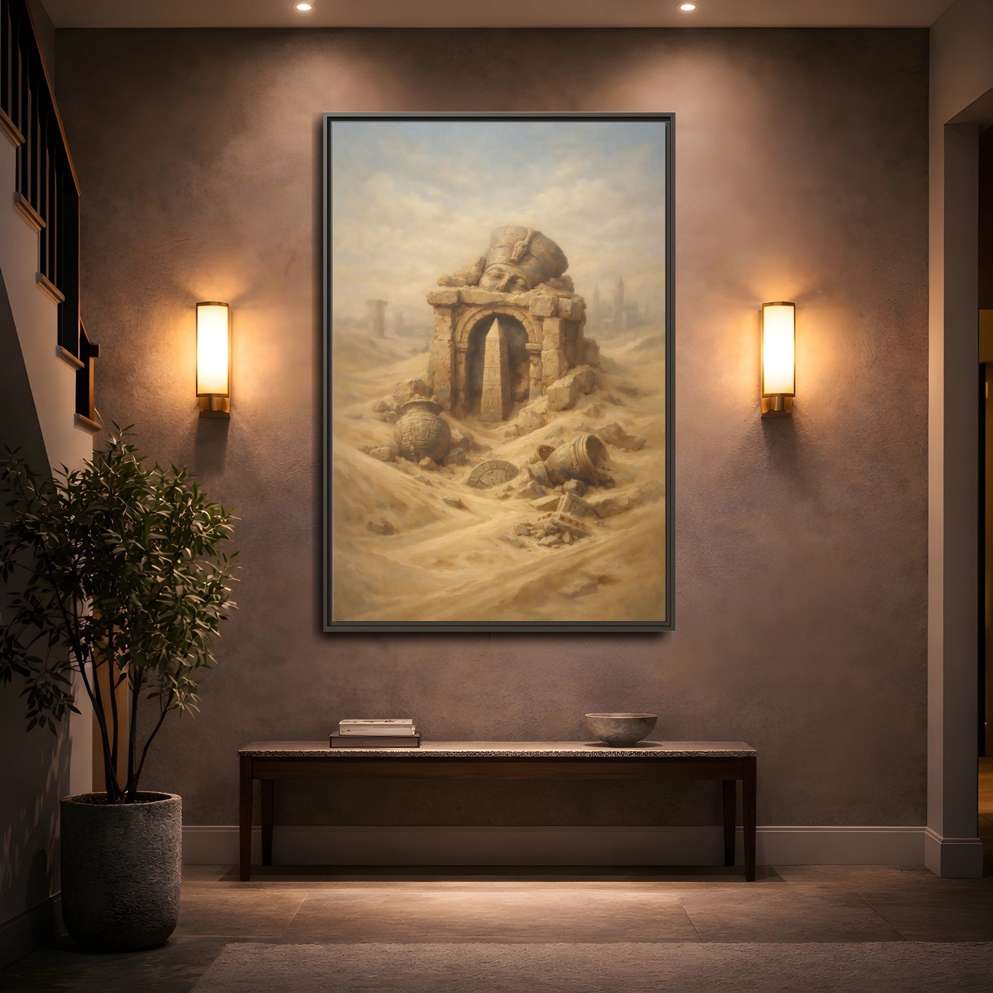 Mockup 4. Vintage Desert Ruins Desert Ruins Gold shown as stretched canvas wall art