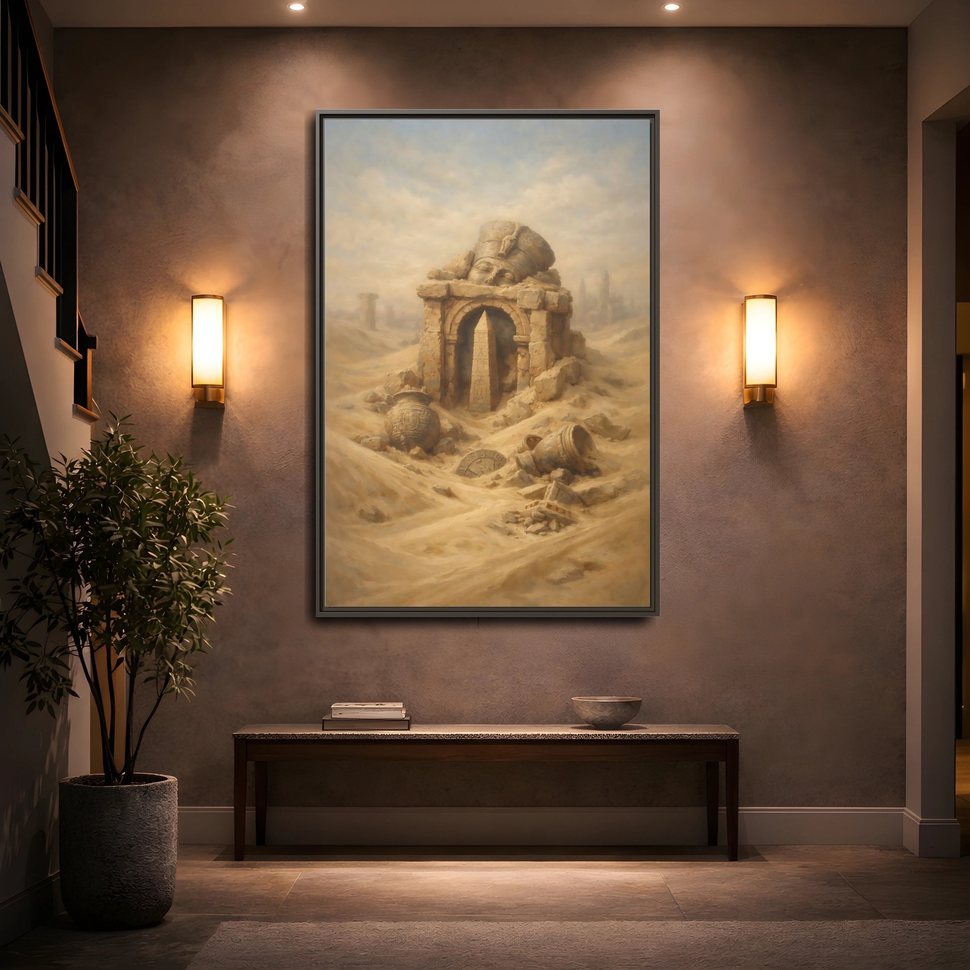 Mockup 4. Vintage Desert Ruins Desert Ruins Gold shown as stretched canvas wall art