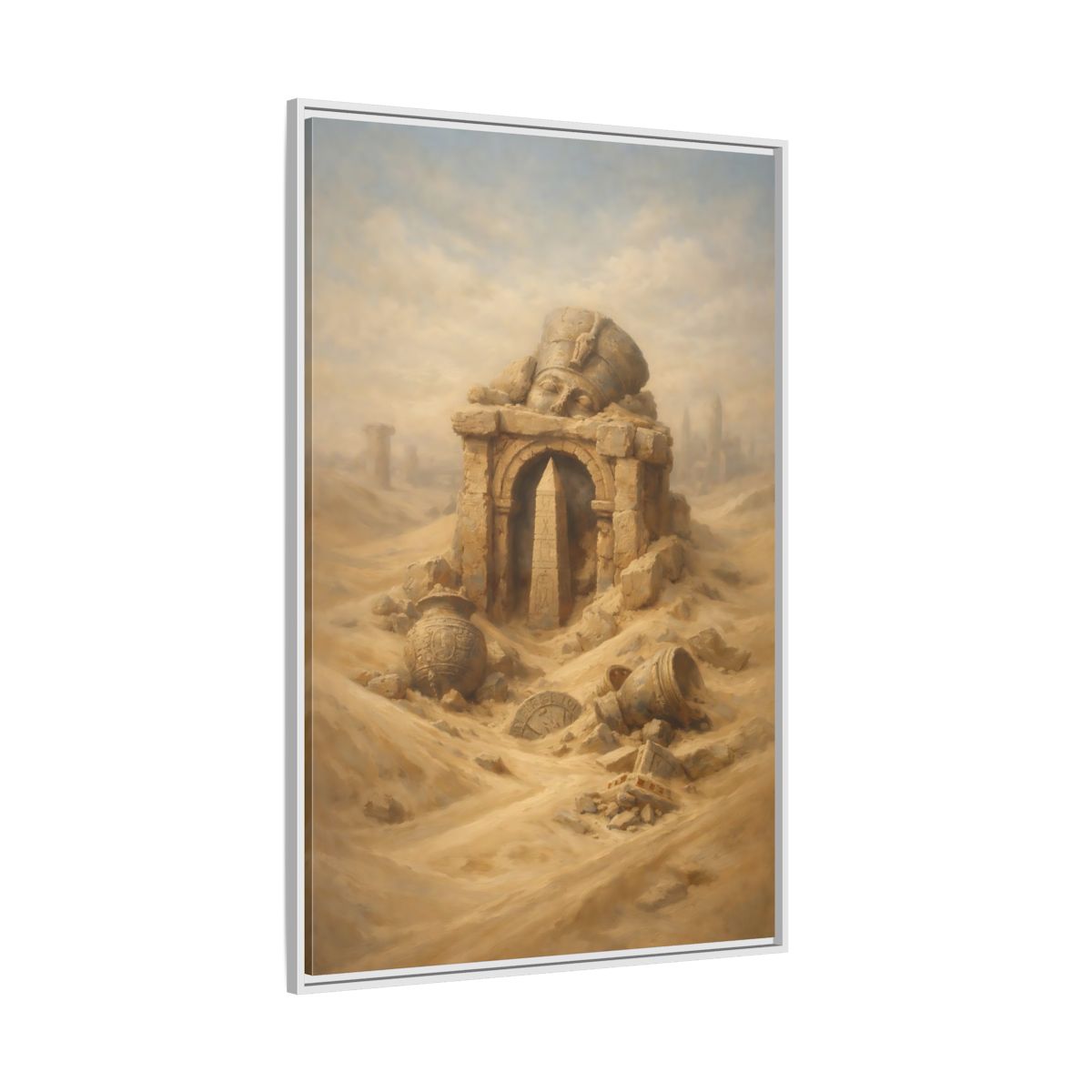 Side Mockup 7. Vintage Desert Ruins Desert Ruins Gold shown as stretched canvas wall art