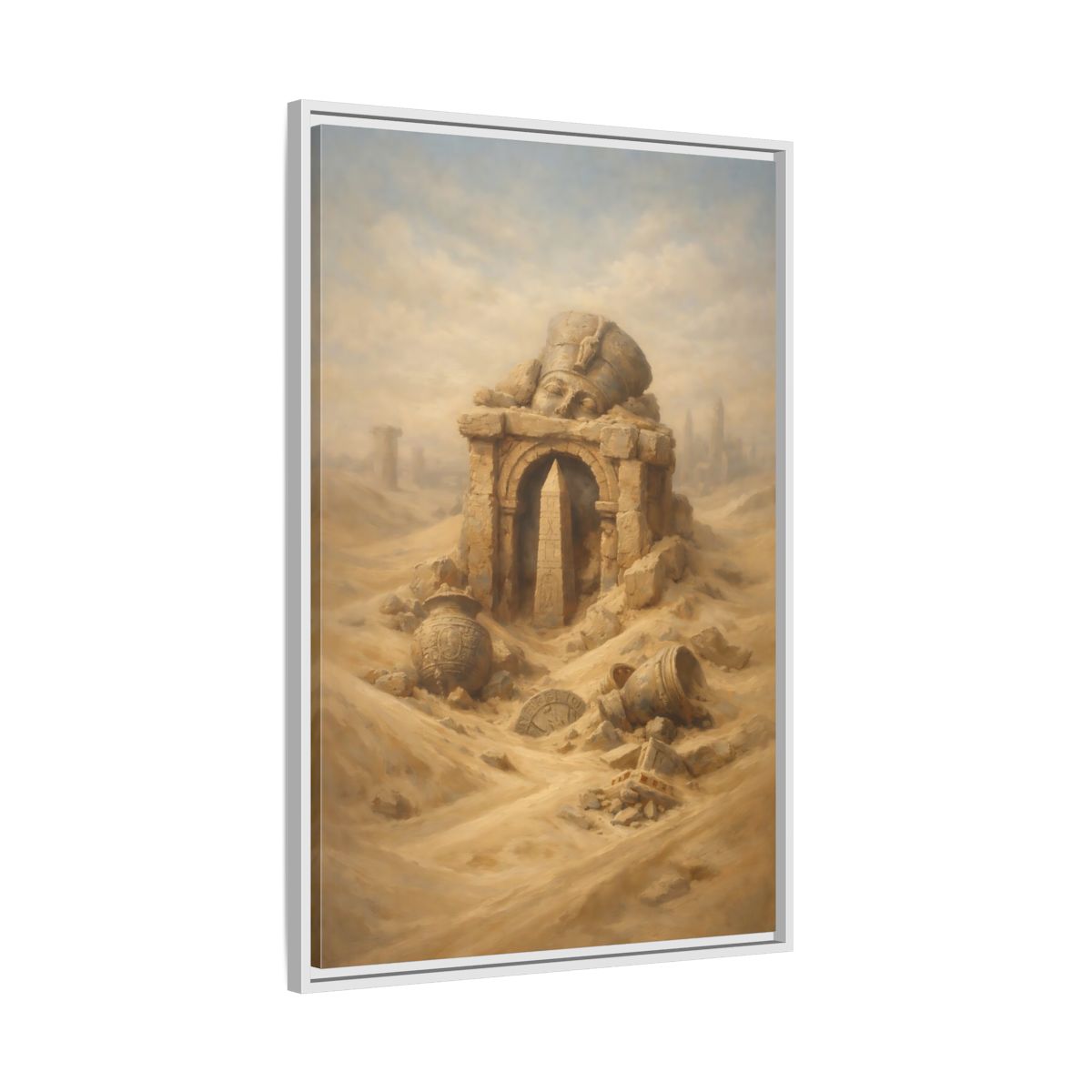 Side Mockup 9. Vintage Desert Ruins Desert Ruins Gold shown as stretched canvas wall art