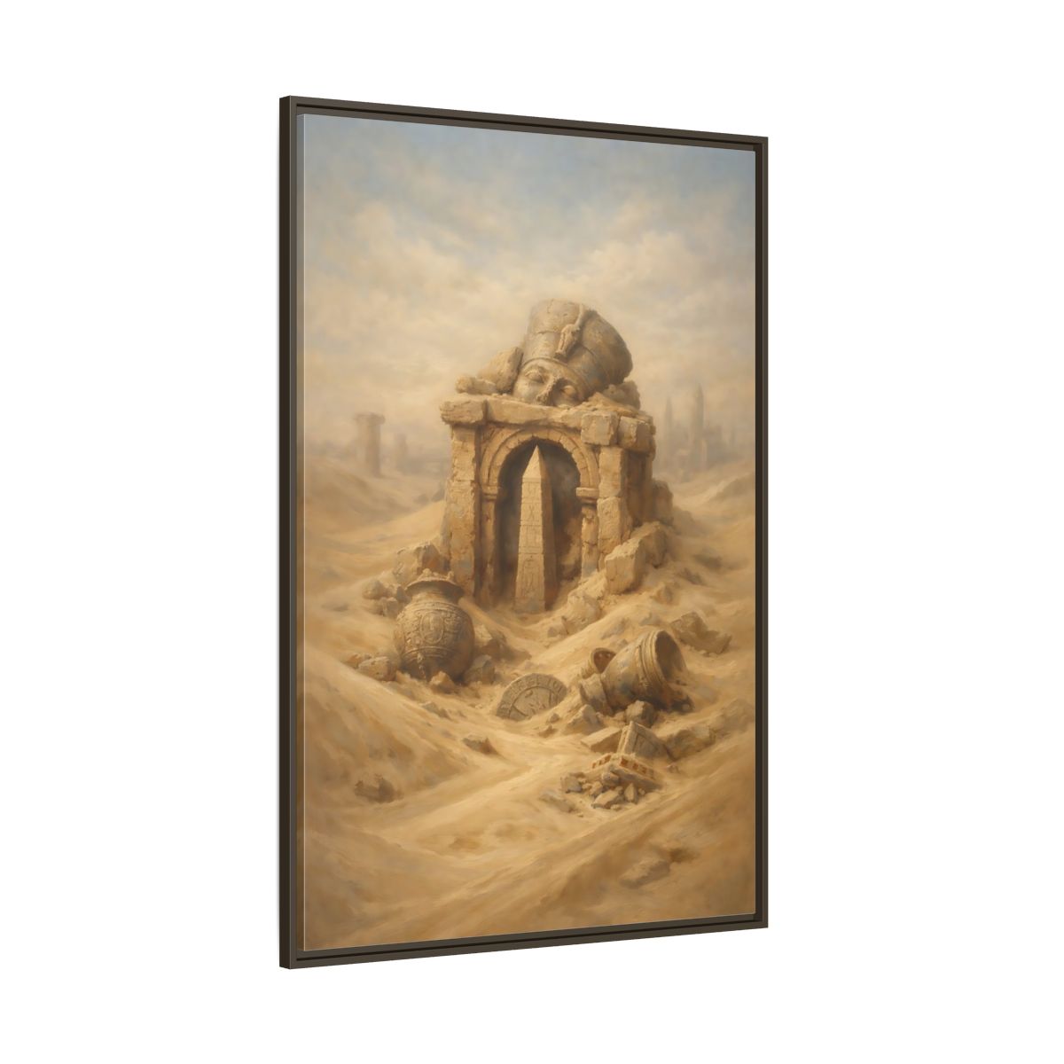 Side Mockup 8. Vintage Desert Ruins Desert Ruins Gold shown as stretched canvas wall art