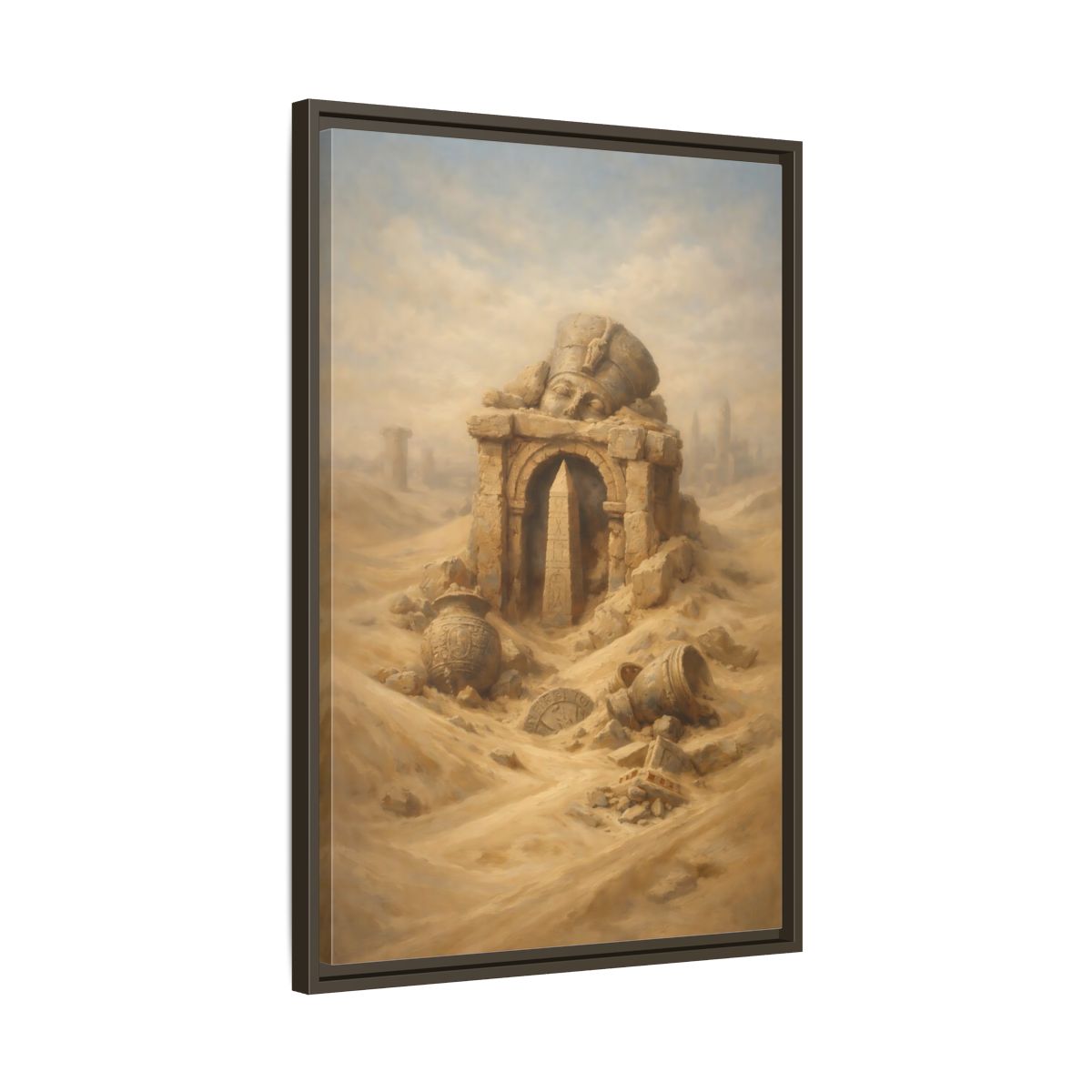 Side Mockup 12. Vintage Desert Ruins Desert Ruins Gold shown as stretched canvas wall art