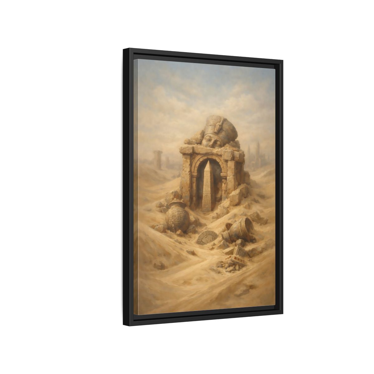 Side Mockup 3. Vintage Desert Ruins Desert Ruins Gold shown as stretched canvas wall art