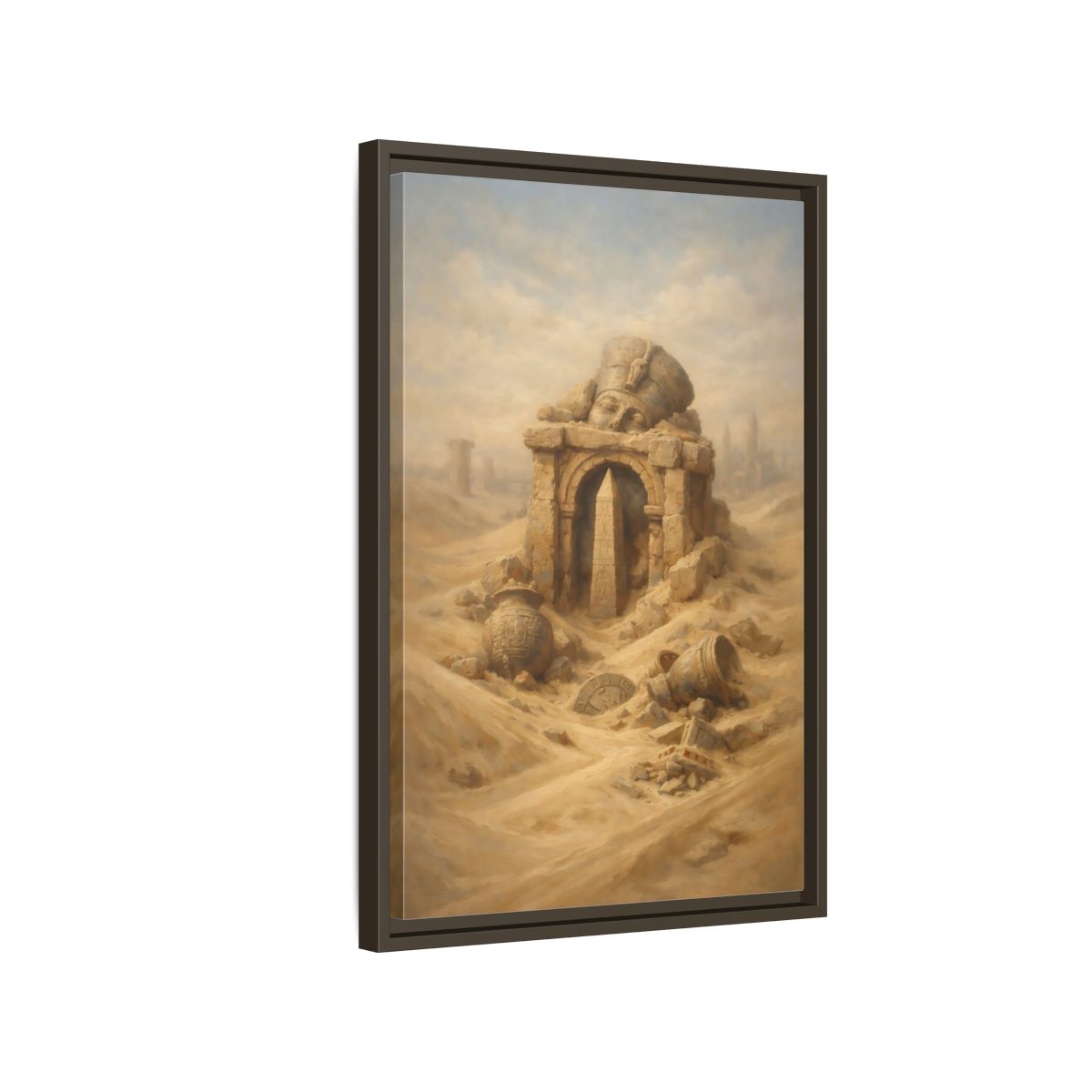 Side Mockup 2. Vintage Desert Ruins Desert Ruins Gold shown as stretched canvas wall art