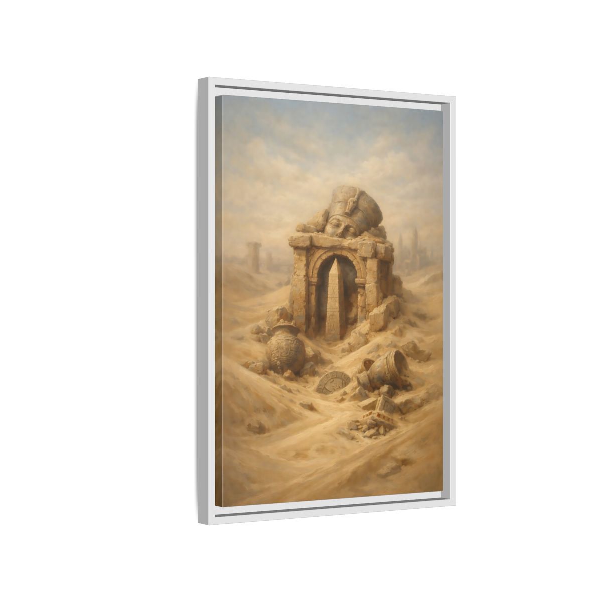 Side Mockup 1. Vintage Desert Ruins Desert Ruins Gold shown as stretched canvas wall art