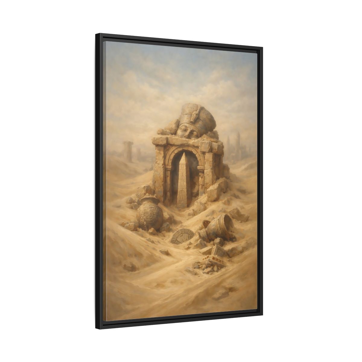 Side Mockup 13. Vintage Desert Ruins Desert Ruins Gold shown as stretched canvas wall art