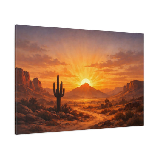 Vintage Desert Sunset shown as stretched canvas wall art