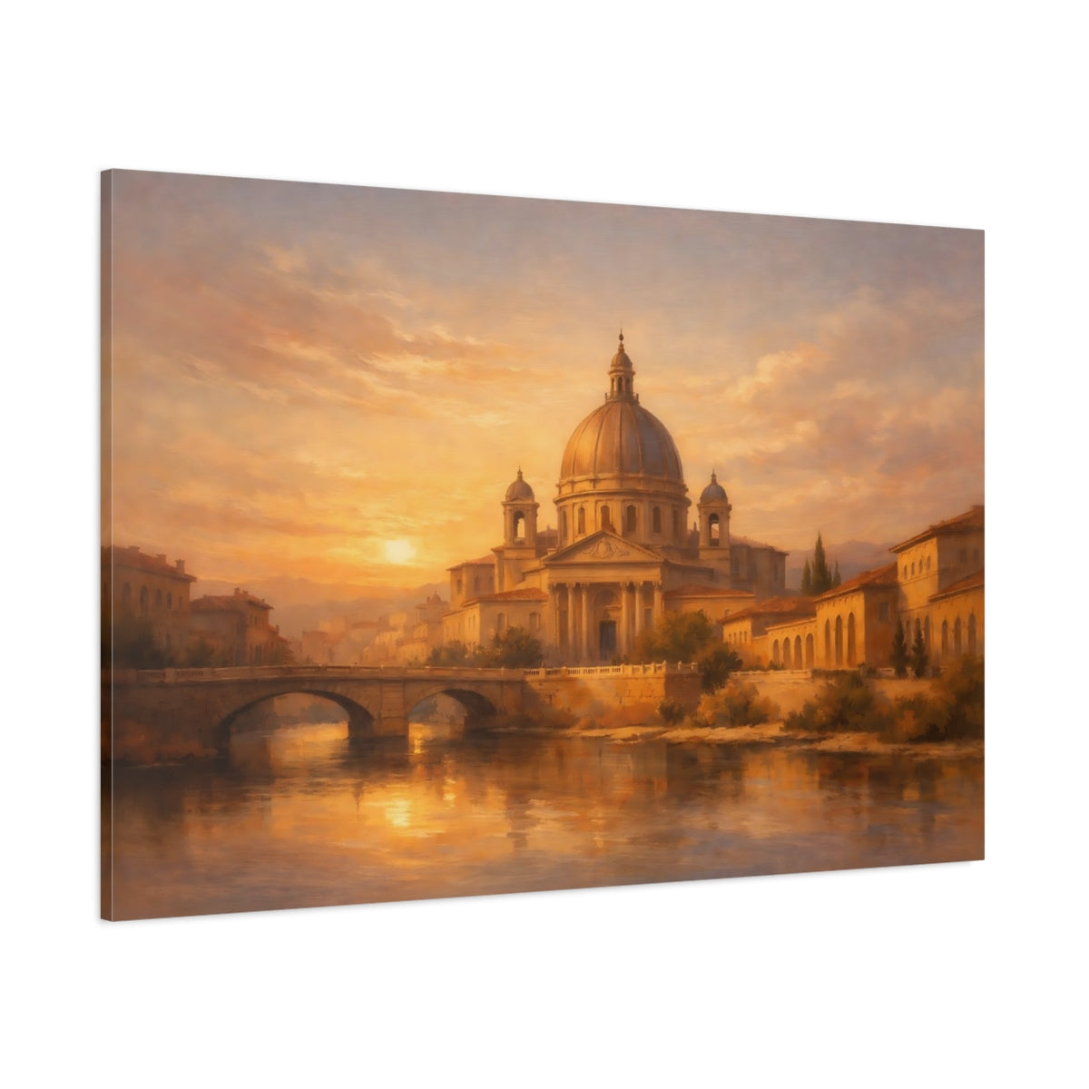 Main Mockup. Vintage Domed Cityscape Golden Cityscape shown as stretched canvas wall art