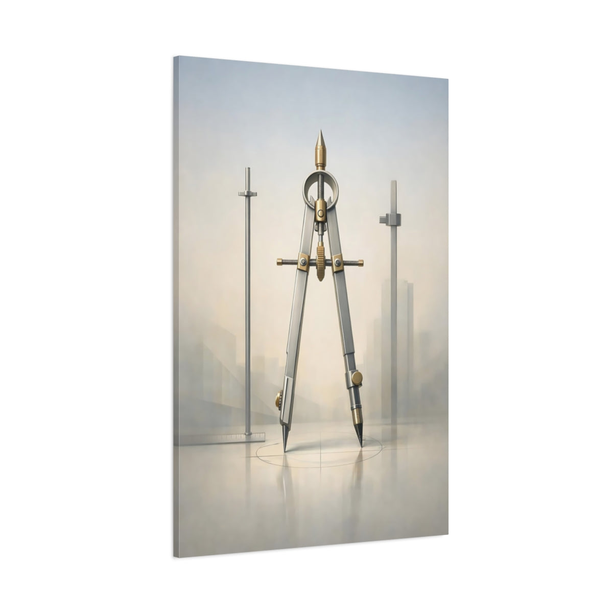 Main Mockup. Vintage Drafting Compass Silver Gold Compass shown as stretched canvas wall art