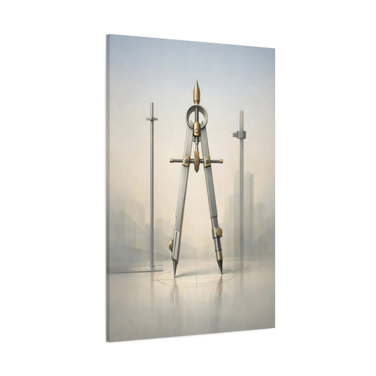 Main Mockup. Vintage Drafting Compass Silver Gold Compass shown as stretched canvas wall art
