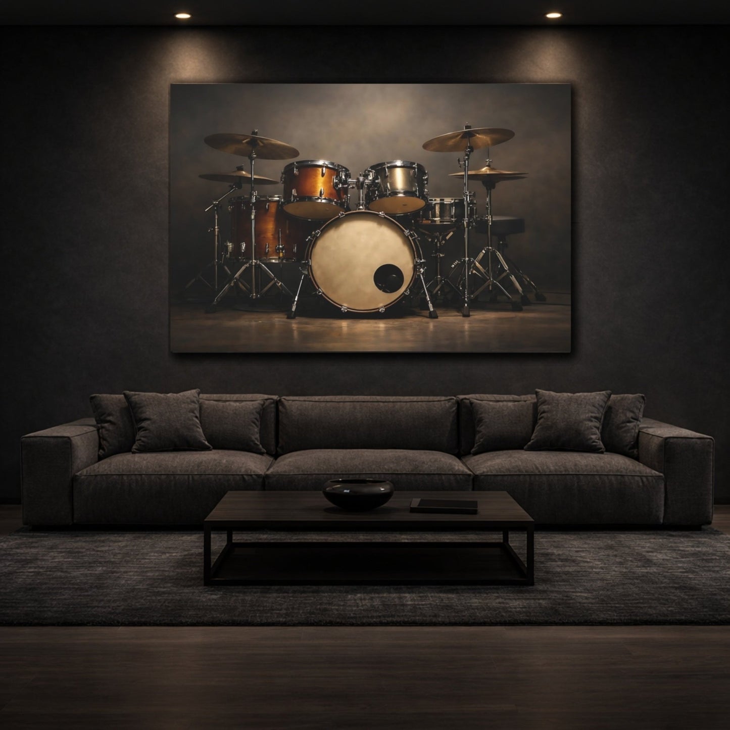 Vintage Drum Set Dark Wood - Canvas Wall Art Print - YesArtYes