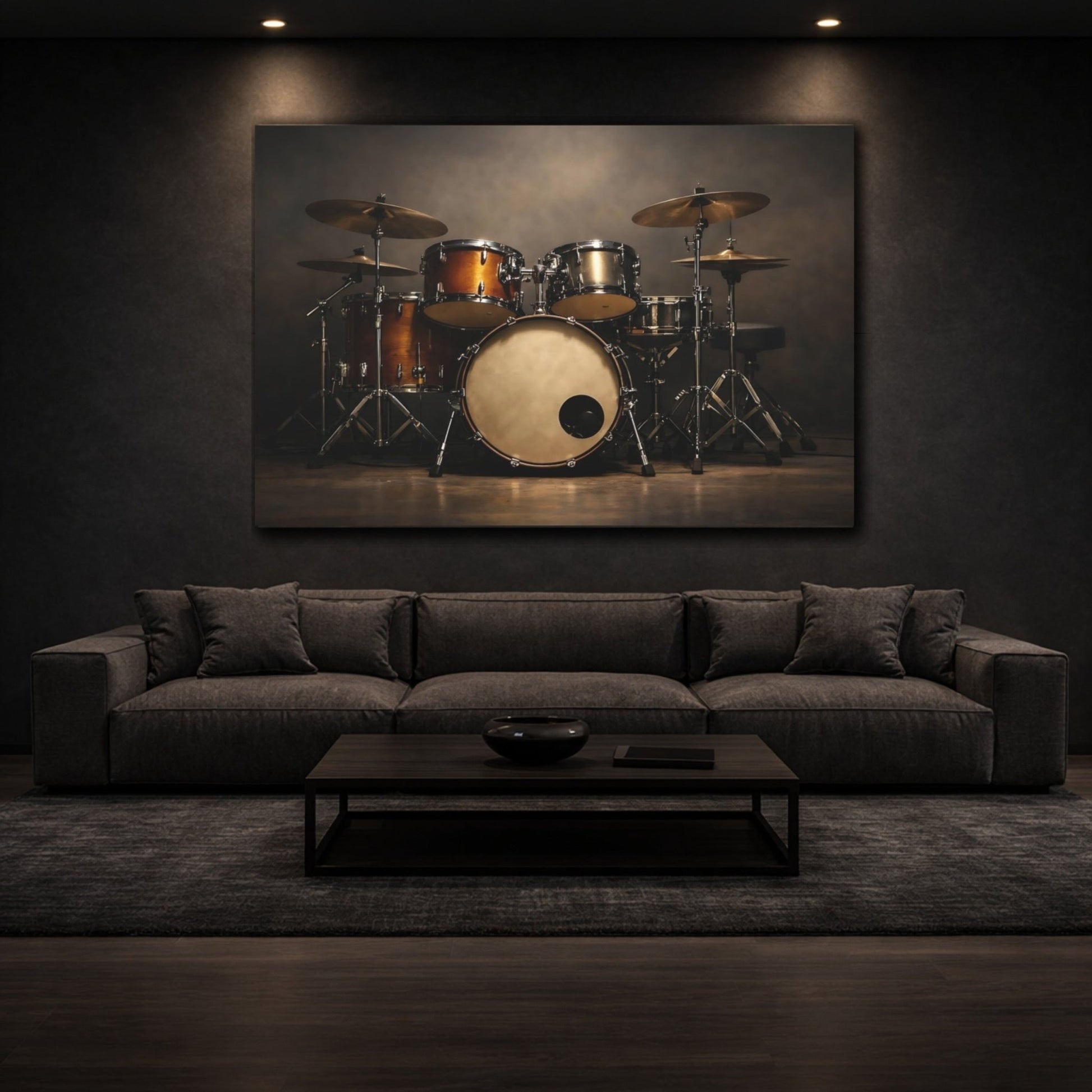 Vintage Drum Set Dark Wood - Canvas Wall Art Print - YesArtYes