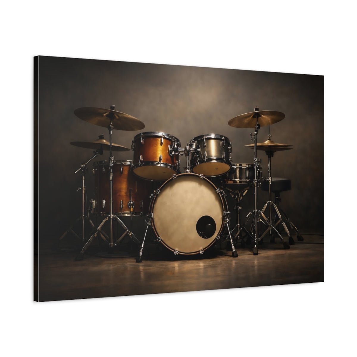Vintage Drum Set Dark Wood - Canvas Wall Art Print - YesArtYes