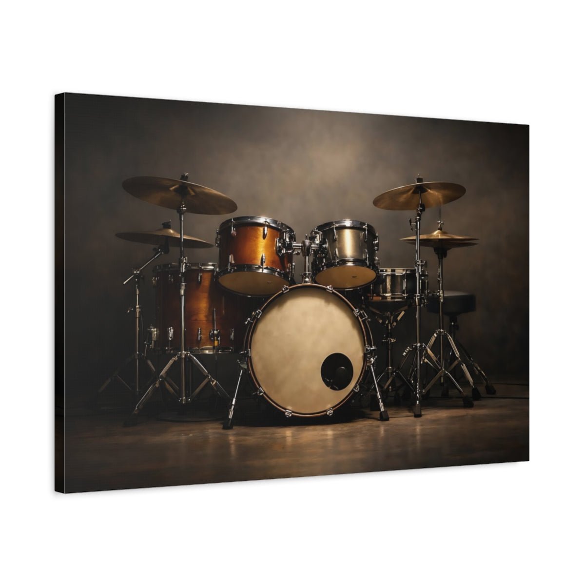 Vintage Drum Set Dark Wood - Canvas Wall Art Print - YesArtYes