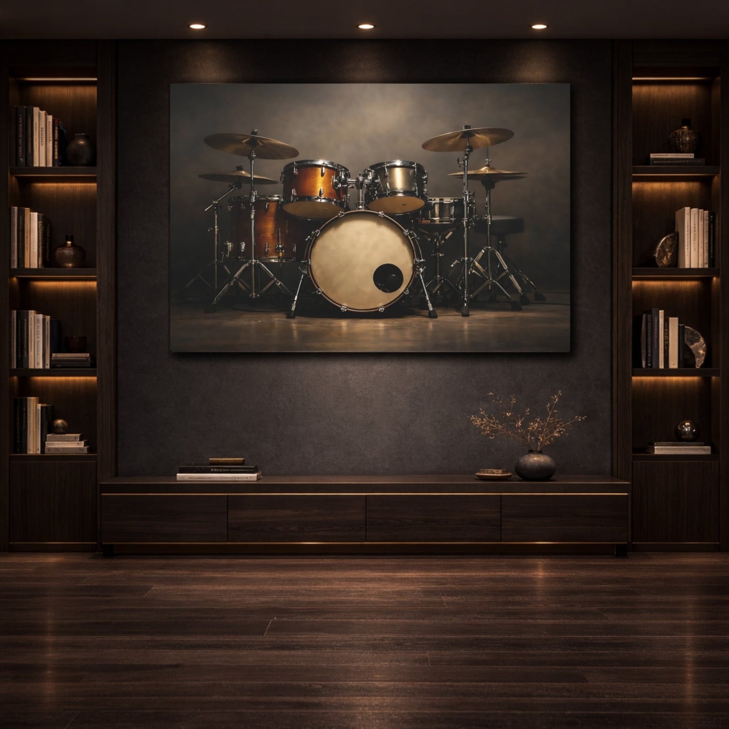 Vintage Drum Set Dark Wood - Canvas Wall Art Print - YesArtYes
