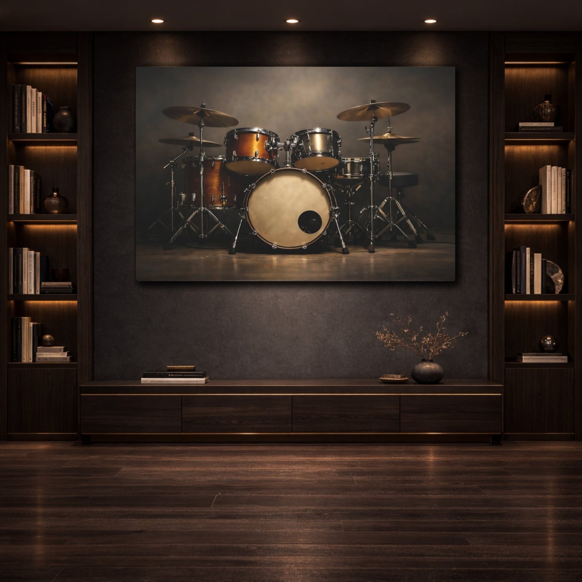 Vintage Drum Set Dark Wood - Canvas Wall Art Print - YesArtYes