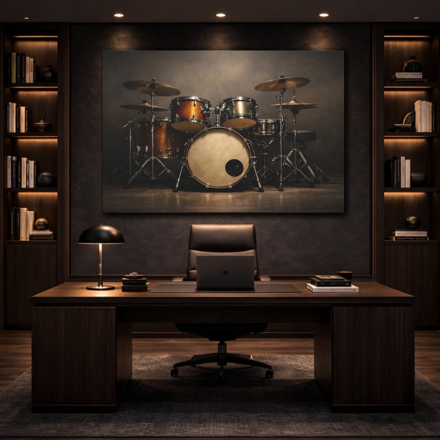Vintage Drum Set Dark Wood - Canvas Wall Art Print - YesArtYes