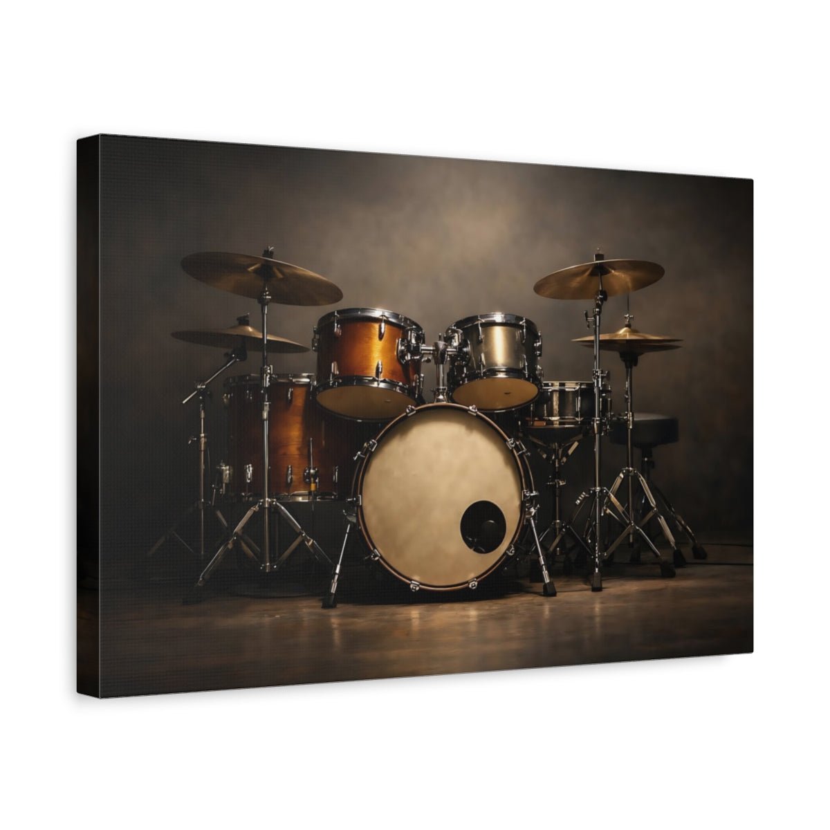 Vintage Drum Set Dark Wood - Canvas Wall Art Print - YesArtYes