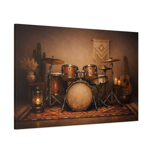 Vintage Drum Set Rustic Music Decor - Canvas Wall Art Print - YesArtYes