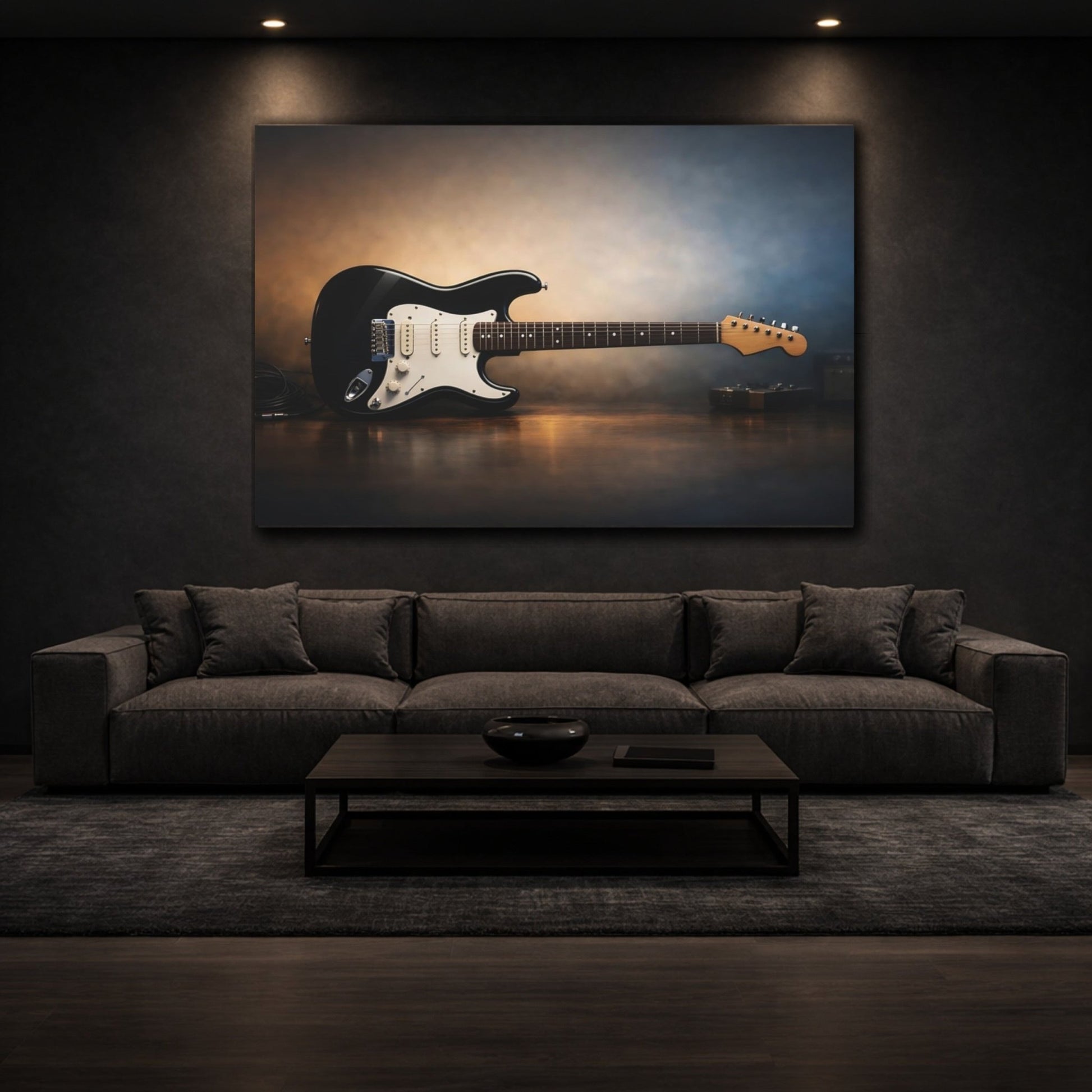 Vintage Electric Guitar Black And Gold - Canvas Wall Art Print - YesArtYes