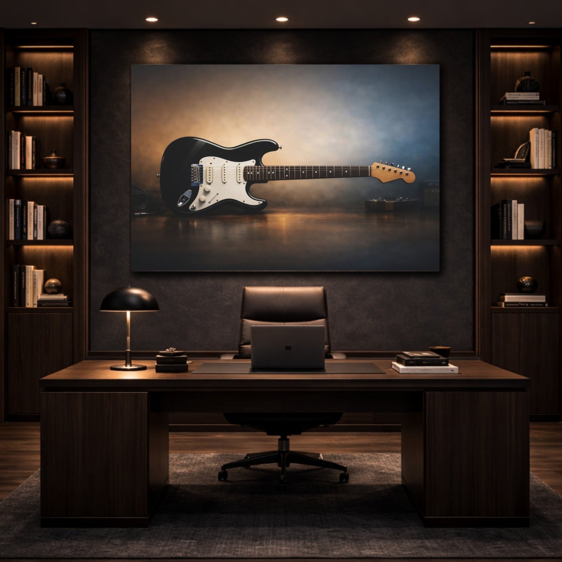 Vintage Electric Guitar Black And Gold - Canvas Wall Art Print - YesArtYes