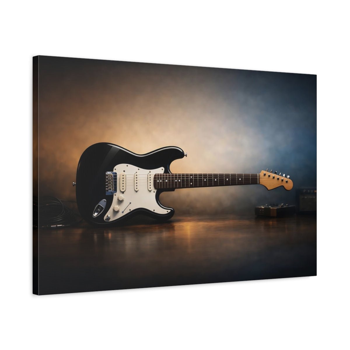 Vintage Electric Guitar Black And Gold - Canvas Wall Art Print - YesArtYes