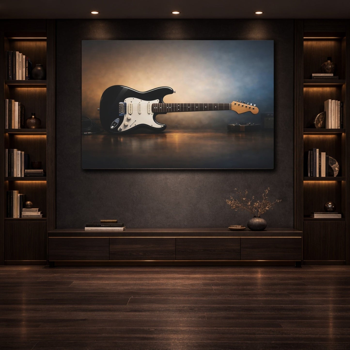 Vintage Electric Guitar Black And Gold - Canvas Wall Art Print - YesArtYes
