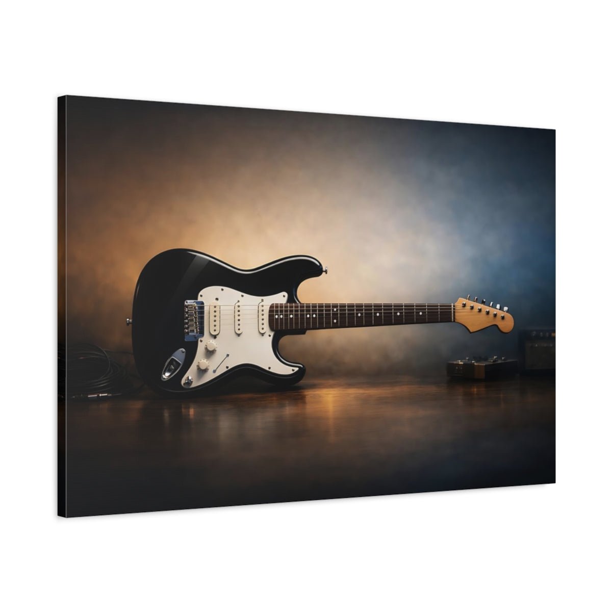 Vintage Electric Guitar Black And Gold - Canvas Wall Art Print - YesArtYes