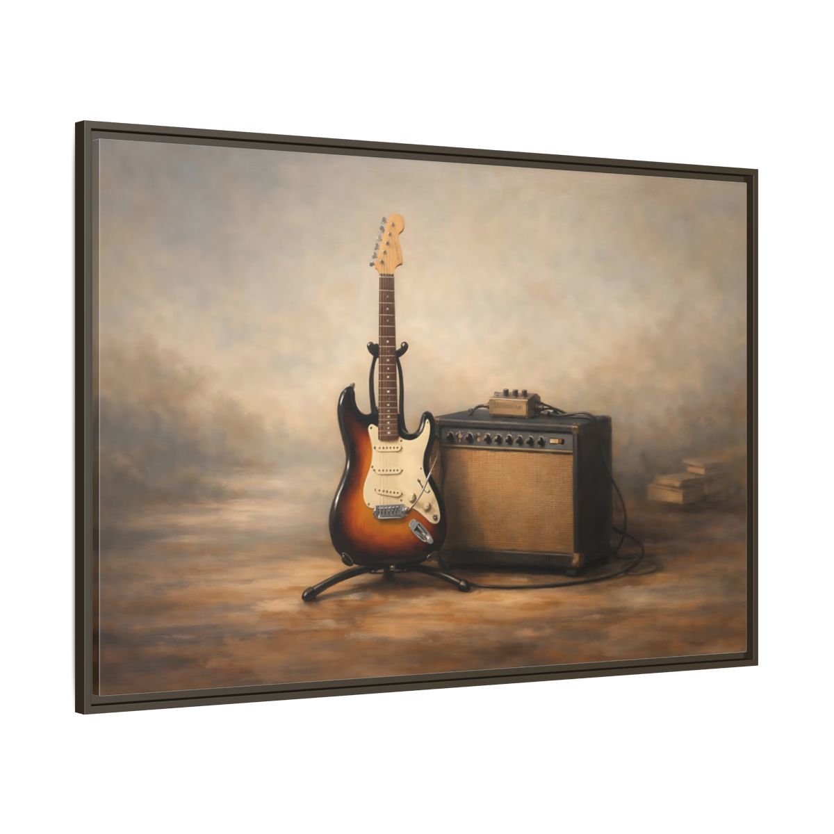 Main Mockup. Vintage Electric Guitar Brown And Gold shown as stretched canvas wall art