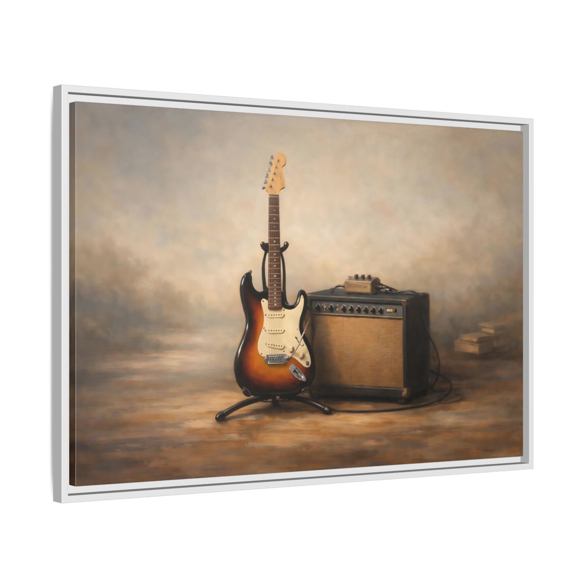 Side Mockup 8. Vintage Electric Guitar Brown And Gold shown as stretched canvas wall art