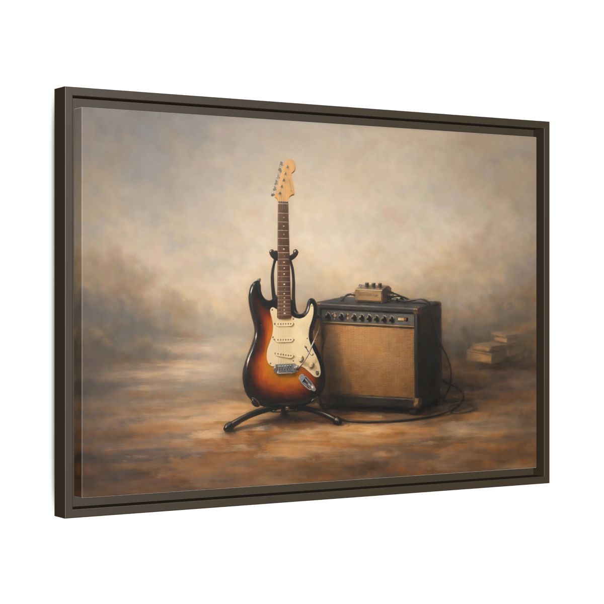 Side Mockup 11. Vintage Electric Guitar Brown And Gold shown as stretched canvas wall art