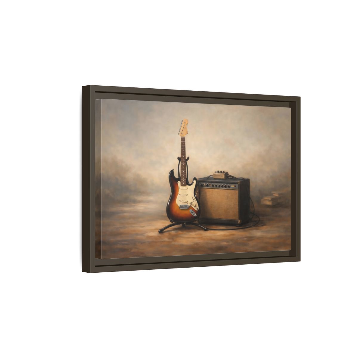 Side Mockup 5. Vintage Electric Guitar Brown And Gold shown as stretched canvas wall art