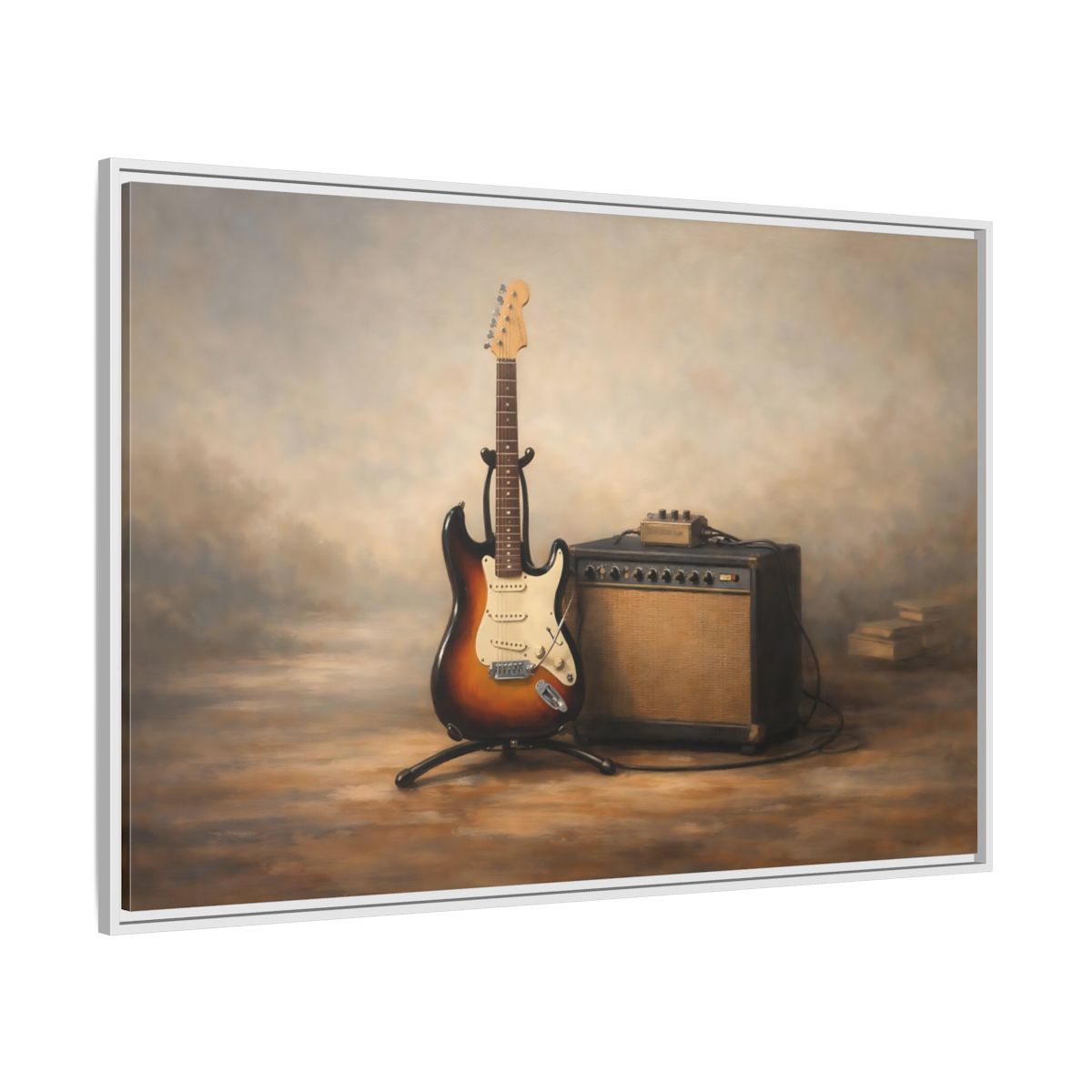 Side Mockup 7. Vintage Electric Guitar Brown And Gold shown as stretched canvas wall art