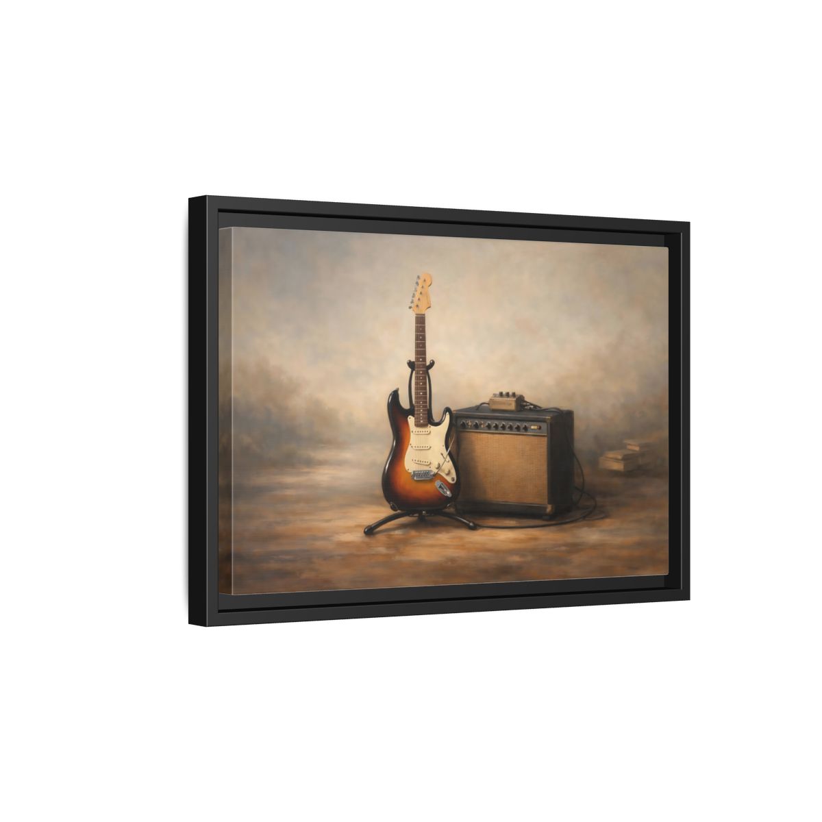 Side Mockup 6. Vintage Electric Guitar Brown And Gold shown as stretched canvas wall art
