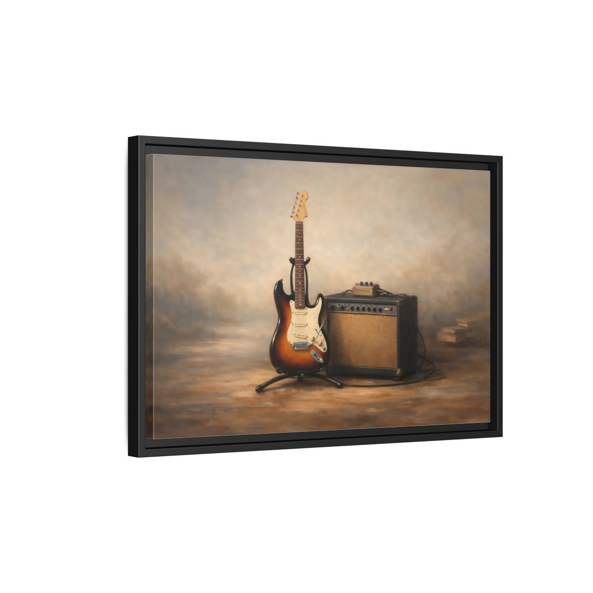 Side Mockup 3. Vintage Electric Guitar Brown And Gold shown as stretched canvas wall art