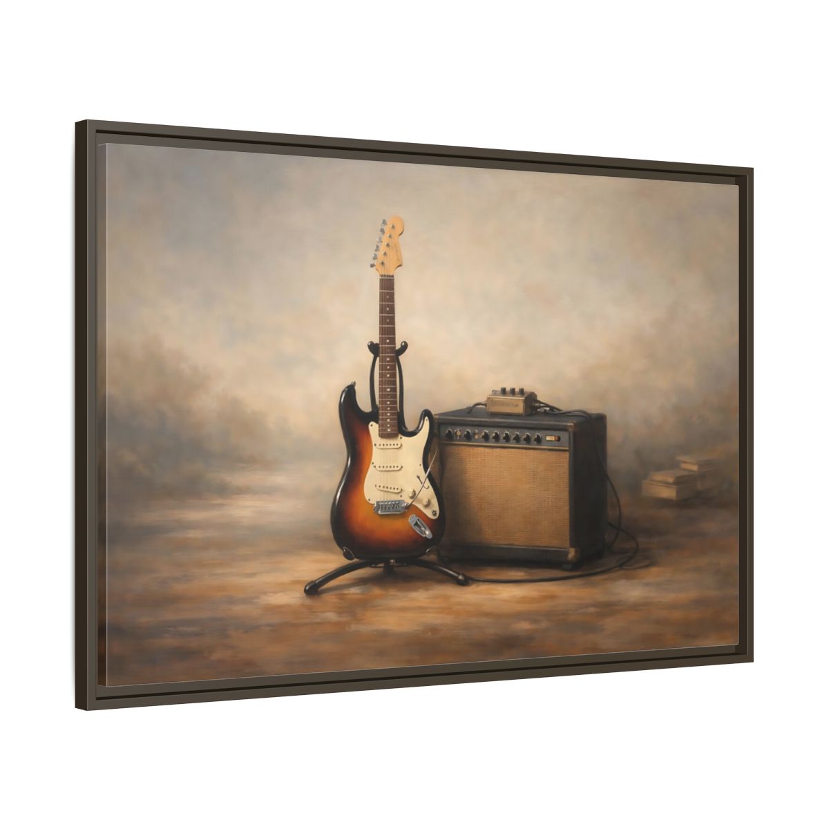 Side Mockup 9. Vintage Electric Guitar Brown And Gold shown as stretched canvas wall art