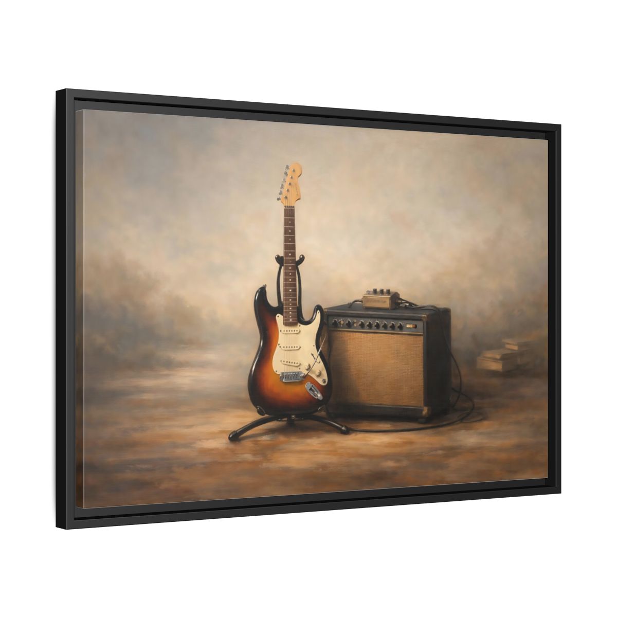 Side Mockup 14. Vintage Electric Guitar Brown And Gold shown as stretched canvas wall art