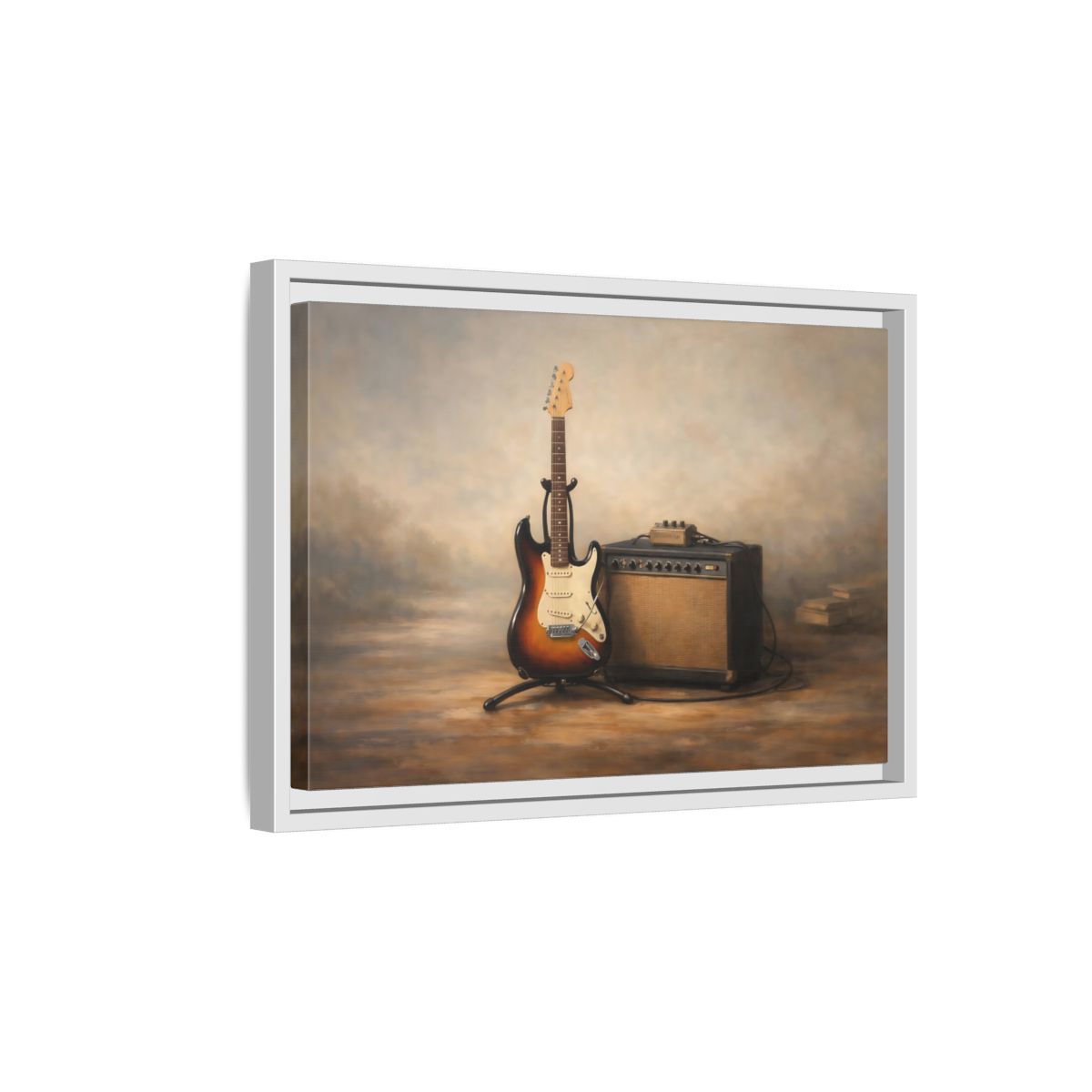 Side Mockup 4. Vintage Electric Guitar Brown And Gold shown as stretched canvas wall art