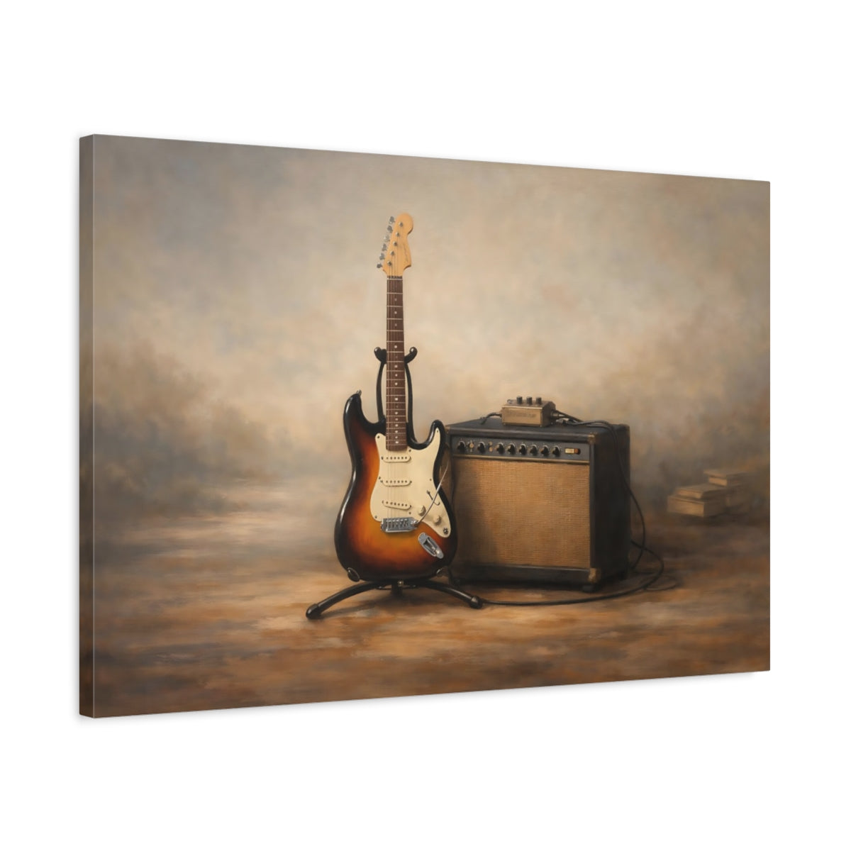 Side Mockup 2. Vintage Electric Guitar Vintage Guitar shown as stretched canvas wall art