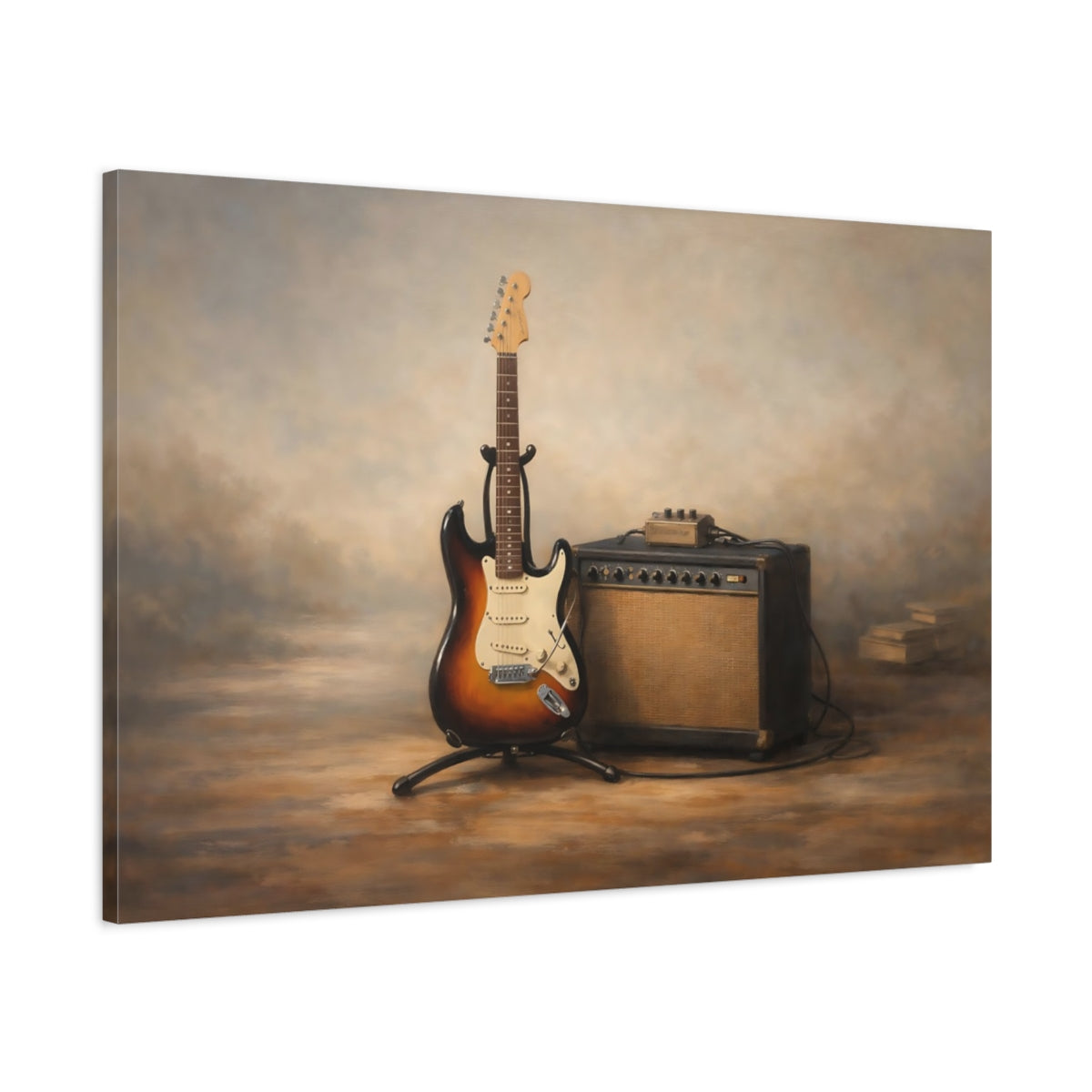 Side Mockup 1. Vintage Electric Guitar Vintage Guitar shown as stretched canvas wall art