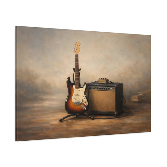 Main Mockup. Vintage Electric Guitar Vintage Guitar shown as stretched canvas wall art