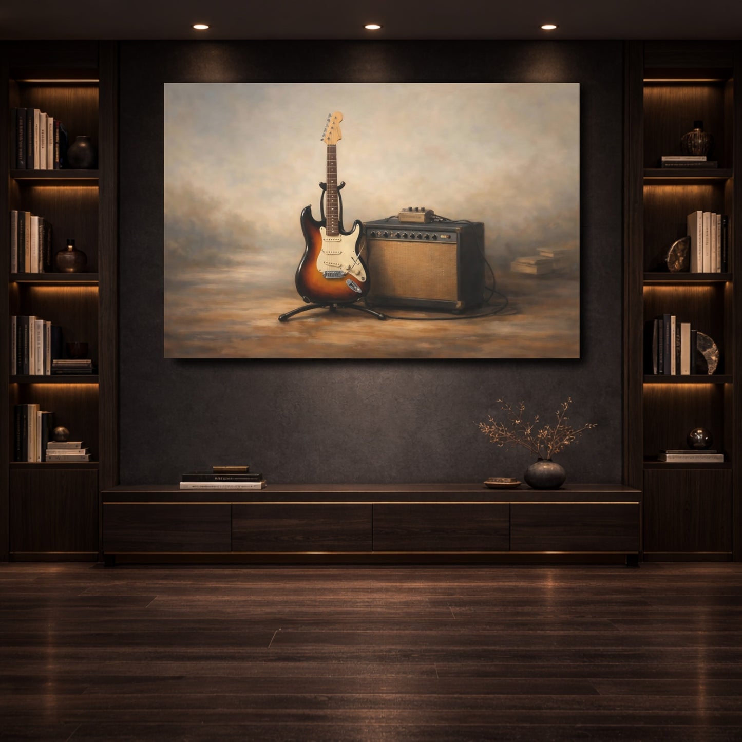 Mockup 3. Vintage Electric Guitar Vintage Guitar shown as stretched canvas wall art