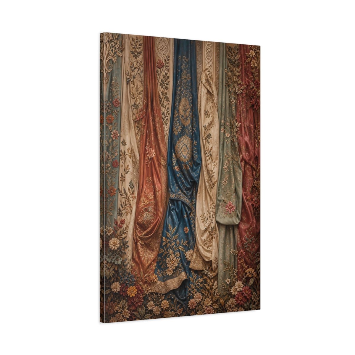 Vintage Embroidered Fabric Tapestry Canvas Wall Art Print – Opulent Living Room, Above Sofa - YesArtYes