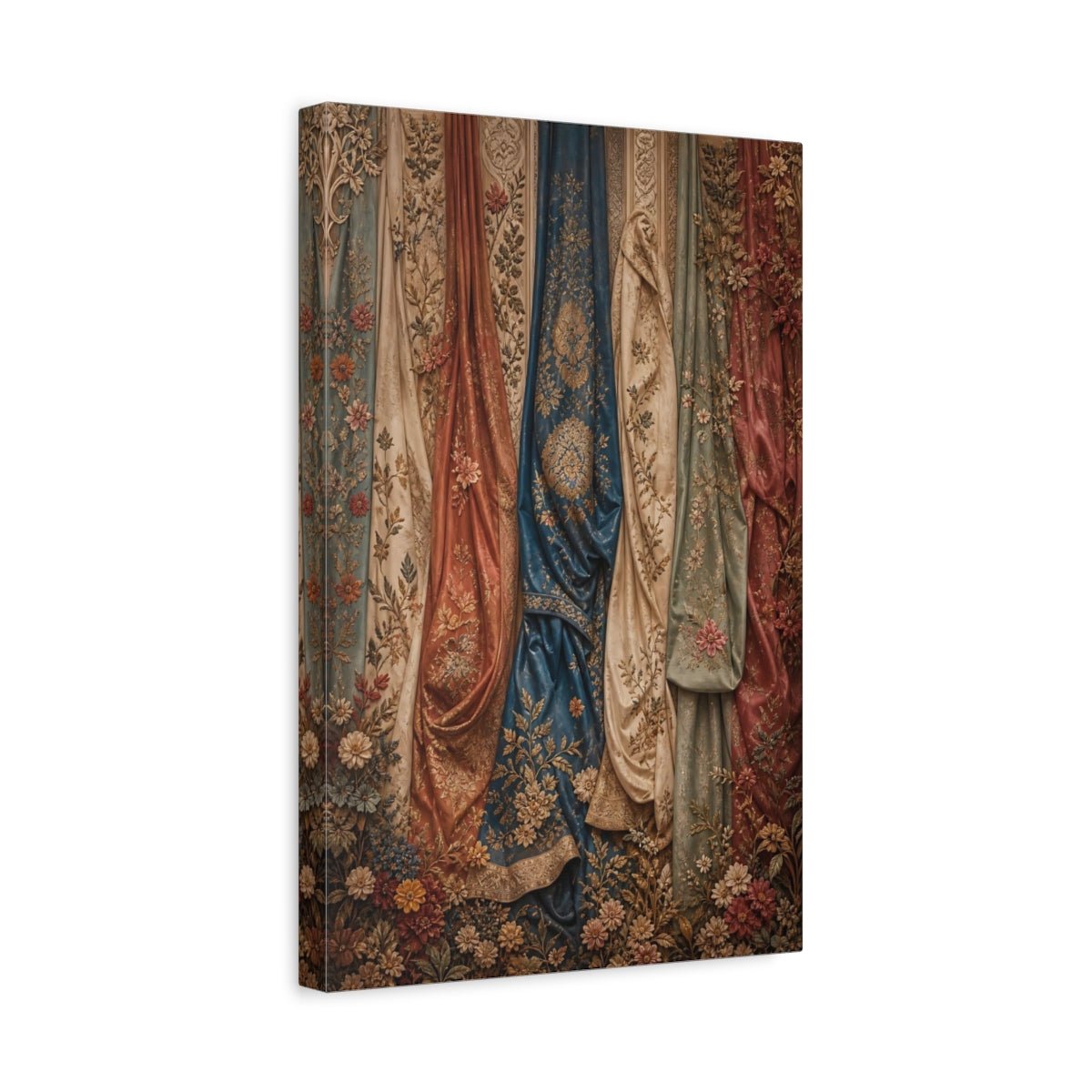 Vintage Embroidered Fabric Tapestry Canvas Wall Art Print – Opulent Living Room, Above Sofa - YesArtYes